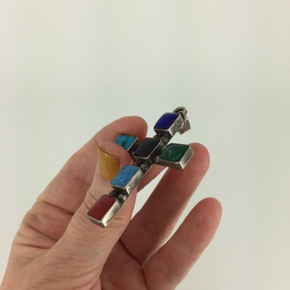 VINTAGE . NATIVE AMERICAN CROSS . 925 STERLING - Picture 12 of 16